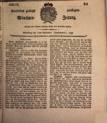Kurfürstlich gnädigst privilegirte Münchner-Zeitung (Süddeutsche Presse) Montag 17. September 1798