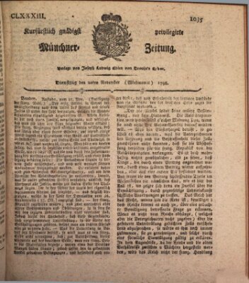 Kurfürstlich gnädigst privilegirte Münchner-Zeitung (Süddeutsche Presse) Dienstag 20. November 1798
