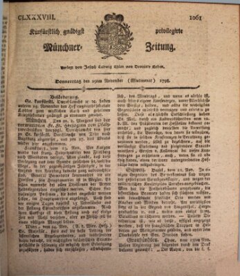 Kurfürstlich gnädigst privilegirte Münchner-Zeitung (Süddeutsche Presse) Donnerstag 29. November 1798