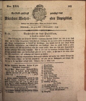 Kurfürstlich gnädigst privilegirte Münchner-Zeitung (Süddeutsche Presse) Mittwoch 30. Mai 1798