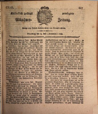 Kurfürstlich gnädigst privilegirte Münchner-Zeitung (Süddeutsche Presse) Montag 29. Juli 1799