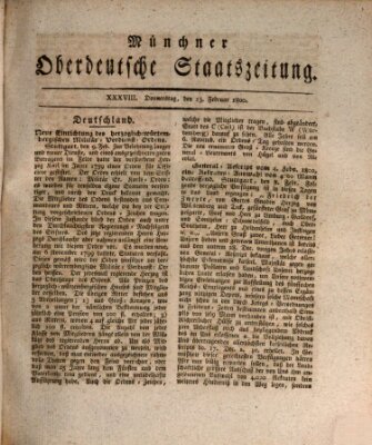 Münchner oberdeutsche Staatszeitung (Süddeutsche Presse) Donnerstag 13. Februar 1800