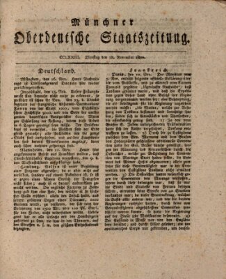 Münchner oberdeutsche Staatszeitung (Süddeutsche Presse) Dienstag 18. November 1800