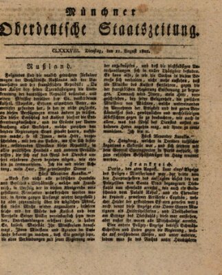 Münchner oberdeutsche Staatszeitung (Süddeutsche Presse) Dienstag 11. August 1801