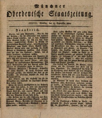 Münchner oberdeutsche Staatszeitung (Süddeutsche Presse) Dienstag 15. September 1801