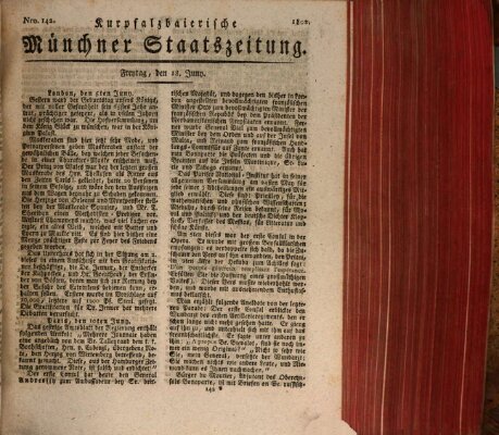 Kurpfalzbaierische Münchner Staats-Zeitung (Süddeutsche Presse) Freitag 18. Juni 1802