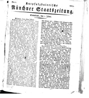 Kurpfalzbaierische Münchner Staats-Zeitung (Süddeutsche Presse) Samstag 1. Januar 1803