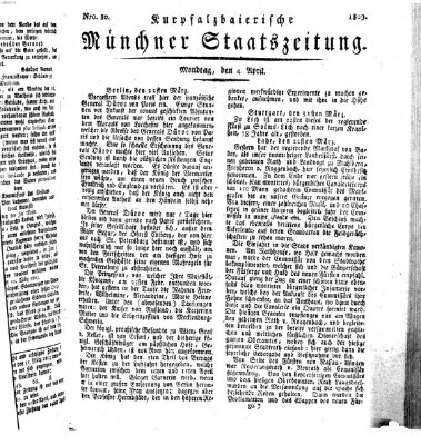 Kurpfalzbaierische Münchner Staats-Zeitung (Süddeutsche Presse) Montag 4. April 1803