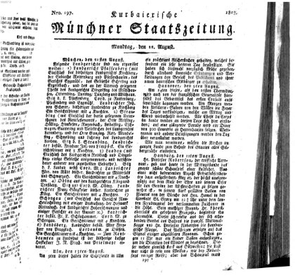 Kurpfalzbaierische Münchner Staats-Zeitung (Süddeutsche Presse) Montag 22. August 1803