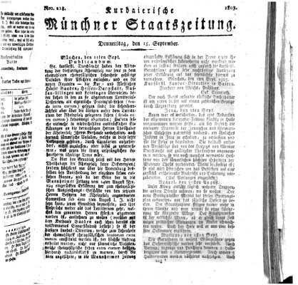 Kurpfalzbaierische Münchner Staats-Zeitung (Süddeutsche Presse) Donnerstag 15. September 1803