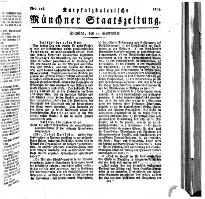 Kurpfalzbaierische Münchner Staats-Zeitung (Süddeutsche Presse) Dienstag 27. September 1803