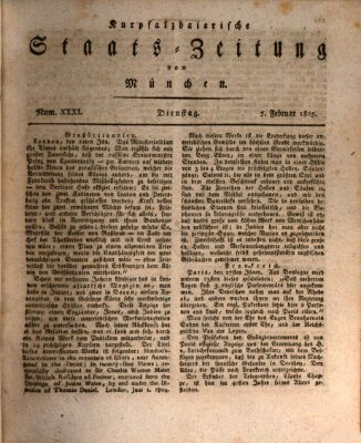 Kurpfalzbaierische Staatszeitung von München (Süddeutsche Presse) Dienstag 5. Februar 1805