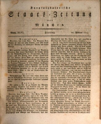 Kurpfalzbaierische Staatszeitung von München (Süddeutsche Presse) Freitag 22. Februar 1805