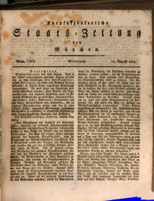 Kurpfalzbaierische Staatszeitung von München (Süddeutsche Presse) Mittwoch 14. August 1805