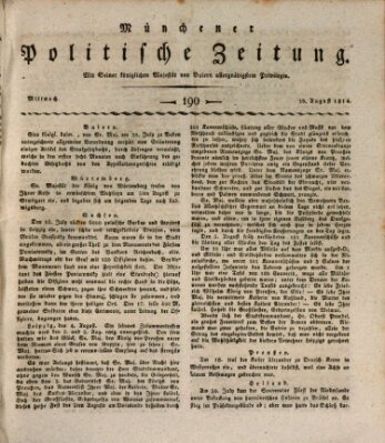 Münchener politische Zeitung (Süddeutsche Presse) Mittwoch 10. August 1814