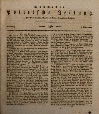 Münchener politische Zeitung (Süddeutsche Presse) Dienstag 6. Oktober 1818