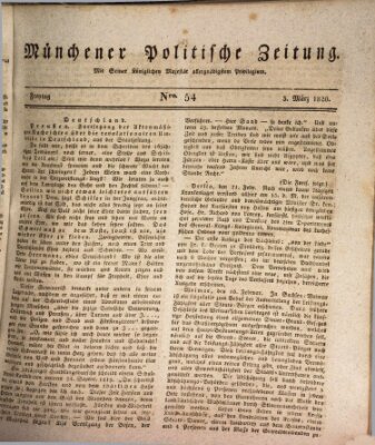 Münchener politische Zeitung (Süddeutsche Presse) Freitag 3. März 1820