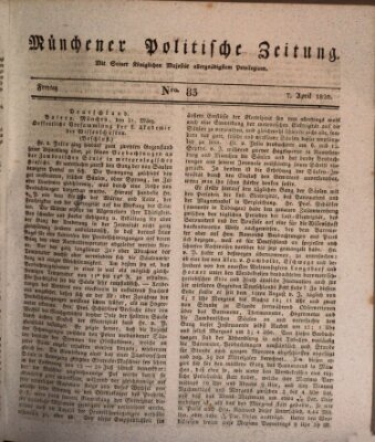 Münchener politische Zeitung (Süddeutsche Presse) Freitag 7. April 1820