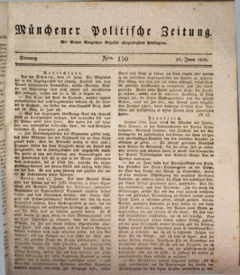 Münchener politische Zeitung (Süddeutsche Presse) Dienstag 27. Juni 1820