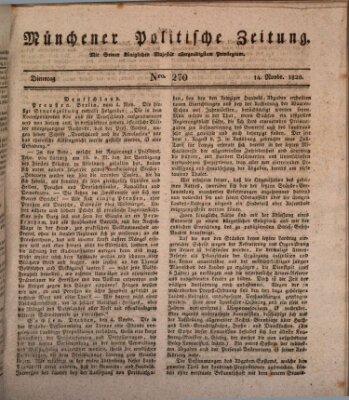 Münchener politische Zeitung (Süddeutsche Presse) Dienstag 14. November 1820