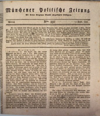 Münchener politische Zeitung (Süddeutsche Presse) Montag 11. Dezember 1820