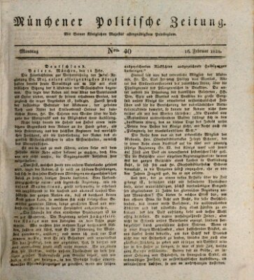 Münchener politische Zeitung (Süddeutsche Presse) Montag 16. Februar 1824