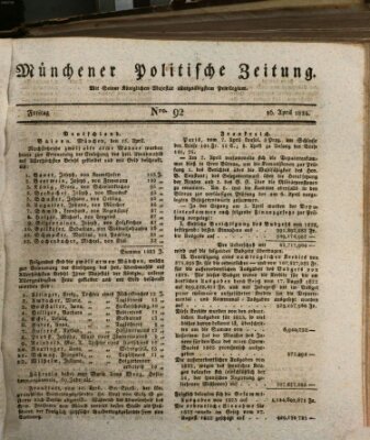 Münchener politische Zeitung (Süddeutsche Presse) Freitag 16. April 1824