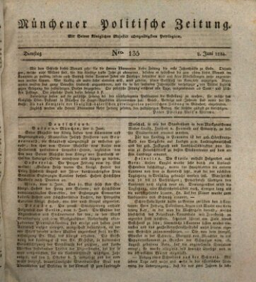 Münchener politische Zeitung (Süddeutsche Presse) Dienstag 8. Juni 1824