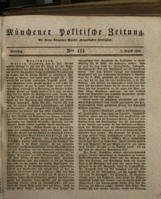 Münchener politische Zeitung (Süddeutsche Presse) Montag 2. August 1824