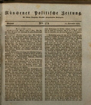 Münchener politische Zeitung (Süddeutsche Presse) Mittwoch 17. November 1824