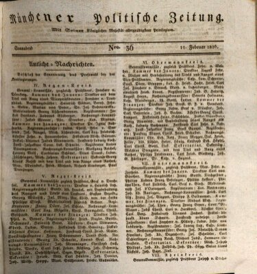 Münchener politische Zeitung (Süddeutsche Presse) Samstag 11. Februar 1826