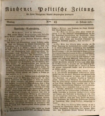 Münchener politische Zeitung (Süddeutsche Presse) Montag 20. Februar 1826