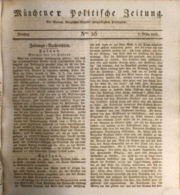 Münchener politische Zeitung (Süddeutsche Presse) Dienstag 7. März 1826