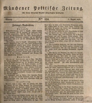 Münchener politische Zeitung (Süddeutsche Presse) Montag 7. August 1826