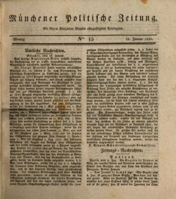 Münchener politische Zeitung (Süddeutsche Presse) Montag 18. Januar 1830