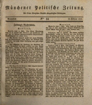 Münchener politische Zeitung (Süddeutsche Presse) Samstag 20. Februar 1830