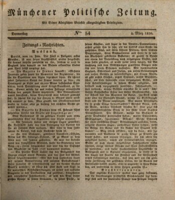 Münchener politische Zeitung (Süddeutsche Presse) Donnerstag 4. März 1830