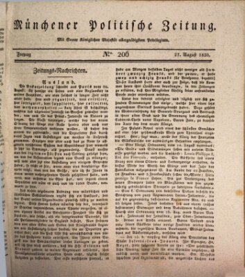 Münchener politische Zeitung (Süddeutsche Presse) Freitag 27. August 1830