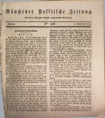 Münchener politische Zeitung (Süddeutsche Presse) Mittwoch 8. September 1830