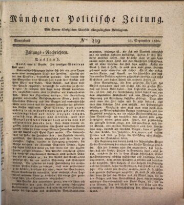 Münchener politische Zeitung (Süddeutsche Presse) Samstag 11. September 1830