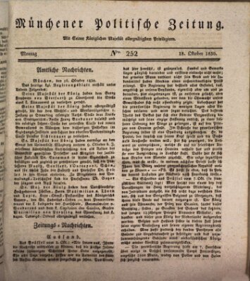 Münchener politische Zeitung (Süddeutsche Presse) Montag 18. Oktober 1830