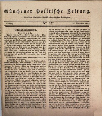 Münchener politische Zeitung (Süddeutsche Presse) Dienstag 16. November 1830