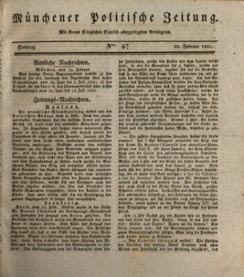 Münchener politische Zeitung (Süddeutsche Presse) Sonntag 20. Februar 1831