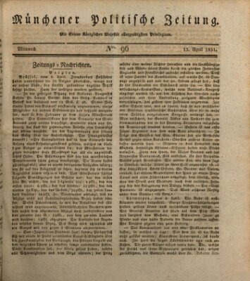Münchener politische Zeitung (Süddeutsche Presse) Mittwoch 13. April 1831