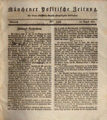 Münchener politische Zeitung (Süddeutsche Presse) Mittwoch 10. August 1831