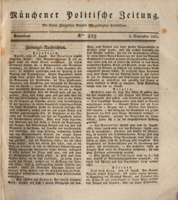 Münchener politische Zeitung (Süddeutsche Presse) Samstag 3. September 1831