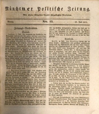 Münchener politische Zeitung (Süddeutsche Presse) Montag 16. Juli 1832