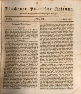 Münchener politische Zeitung (Süddeutsche Presse) Dienstag 7. August 1832
