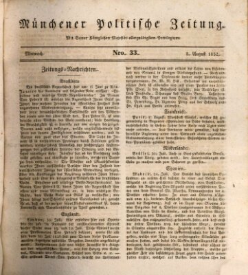 Münchener politische Zeitung (Süddeutsche Presse) Mittwoch 8. August 1832