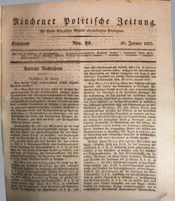 Münchener politische Zeitung (Süddeutsche Presse) Samstag 26. Januar 1833